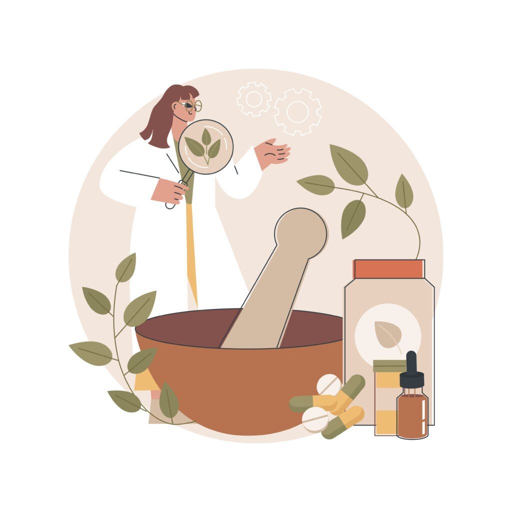 A women nurse taking some medice for herbal garden for making medicen