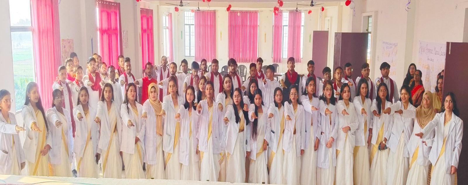 Students of Ayurvedic college in UP posing for a group photo in front of campus