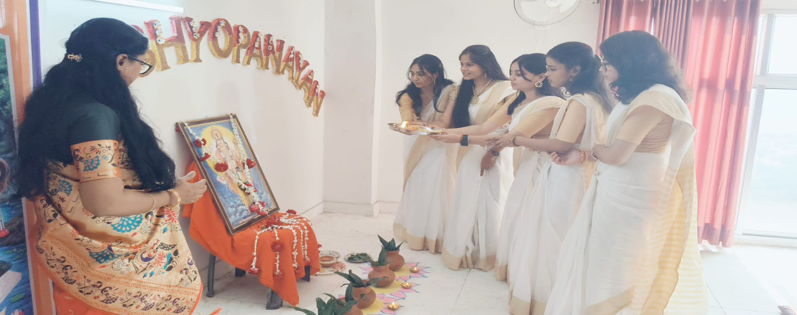 Students performing traditional rituals during Shishyopanayan at Ayurvedic college in UP.