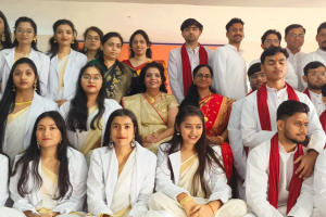 Group photo of students and faculty at Ayurvedic PG College in UP.
